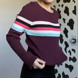 Aeropostale Burgundy Striped Crewneck Sweater Small